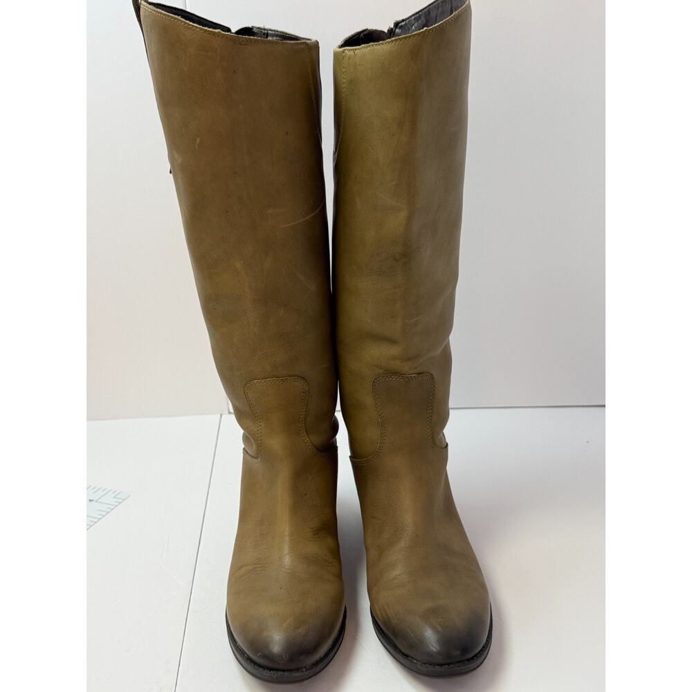 Sam Edelman Women's Tall Riding Boots Tan Burnished Leather Back Zip Size 8.5